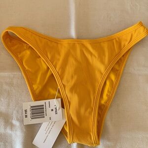 L*Space Ribbed Whiplash Bikini Bottom Classic in Sunshine Gold - Size Medium